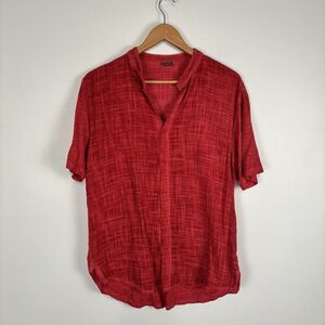 Focus Shirt Mens M Red Button Up Made in Italy Cotton Linen Casual Lightweight